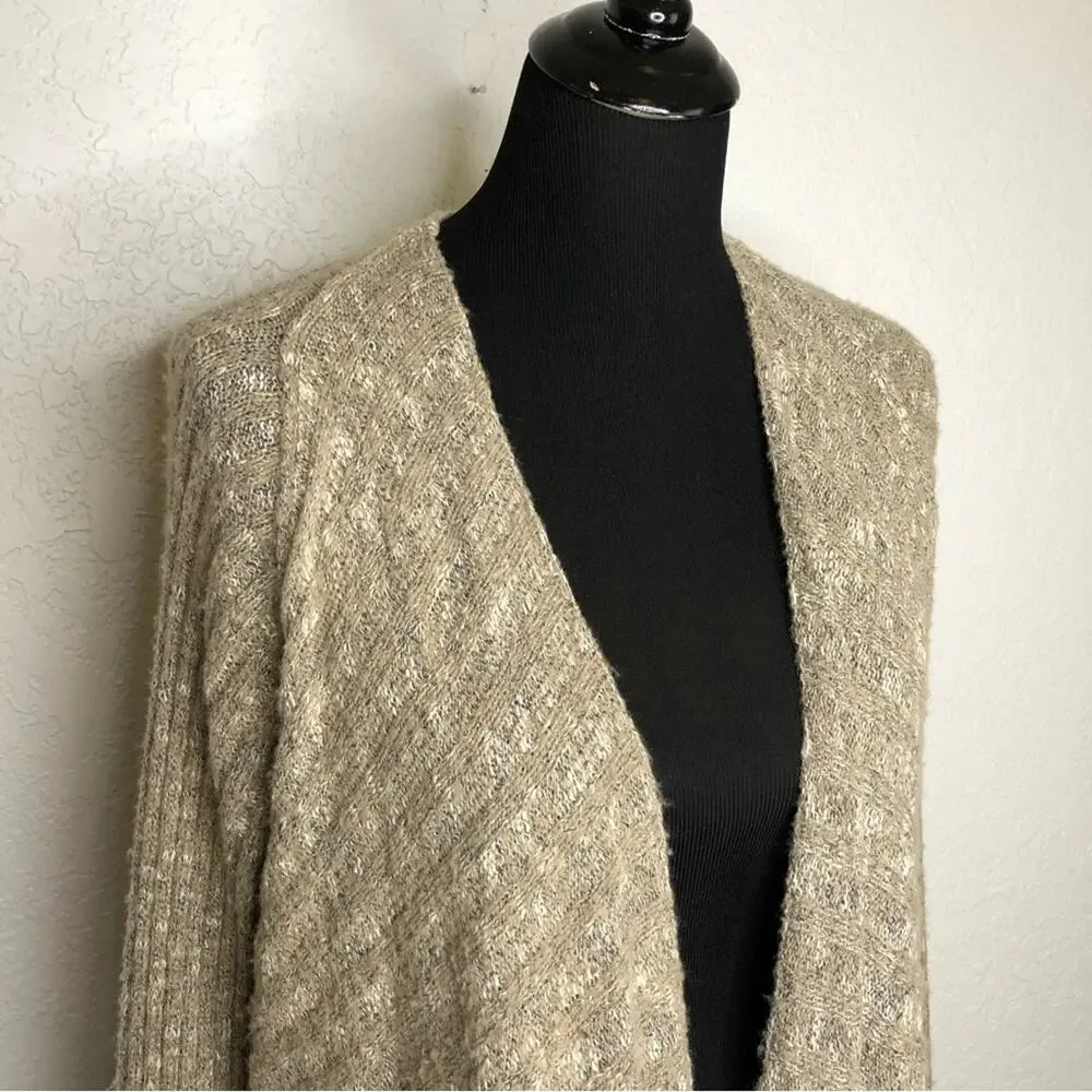 Free People Beached Shell tan ribbed open front wool blend cardigan size Small
